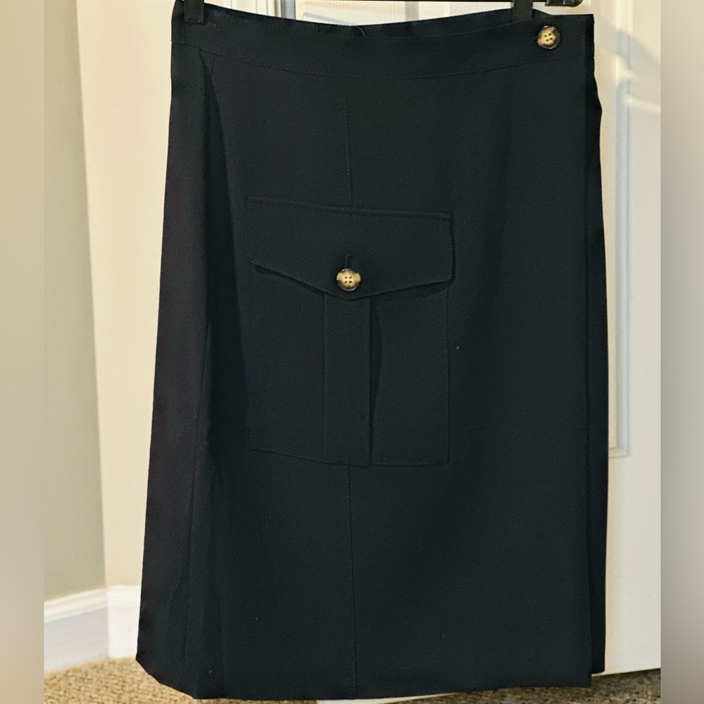 Women's knee length navy wrap skirt